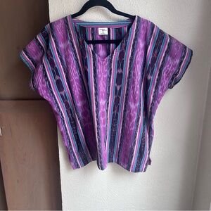 Vintage 90s Guatemala purple striped shirt Size Large